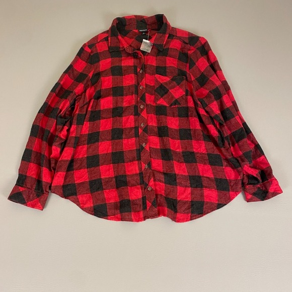 Torrid Plaid Flannel Shirt Red Black Button Up Plus Size 2X‎ New w/out Tag - Picture 1 of 12